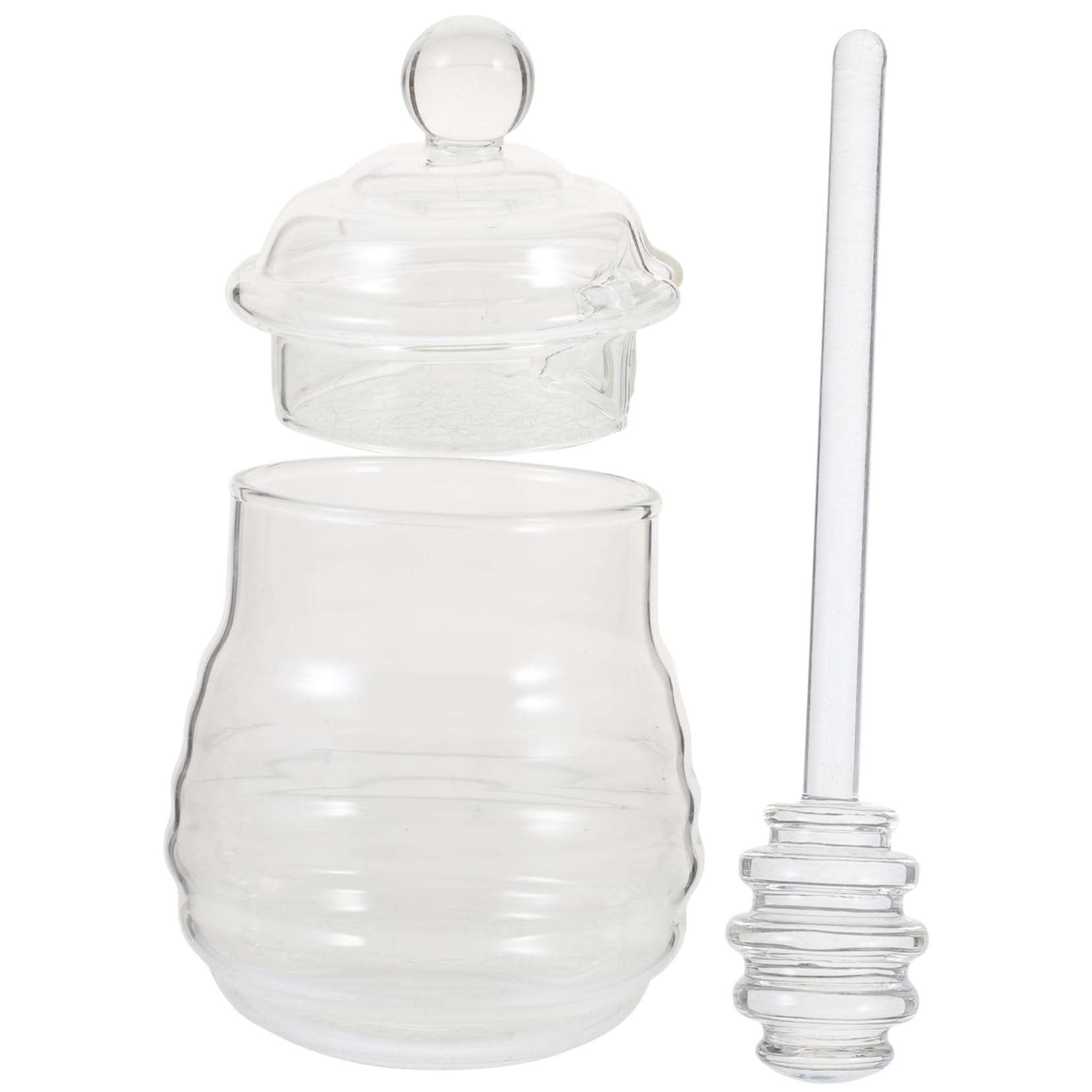 OUNONA Clear Glass Honey Pot Set with Dipper and Lid Airtight Design for Home Kitchen Use Premium High Borosilicate Glass Honey Jars for Easy Dispensing