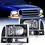 Nilight Headlight Assembly 1999 2000 2001 2002 2003 2004 F250 F350 F450 F550 Super Duty Black Housing Clear Corner Clear Lens,4 Pack,Headlights Assembly Replacement