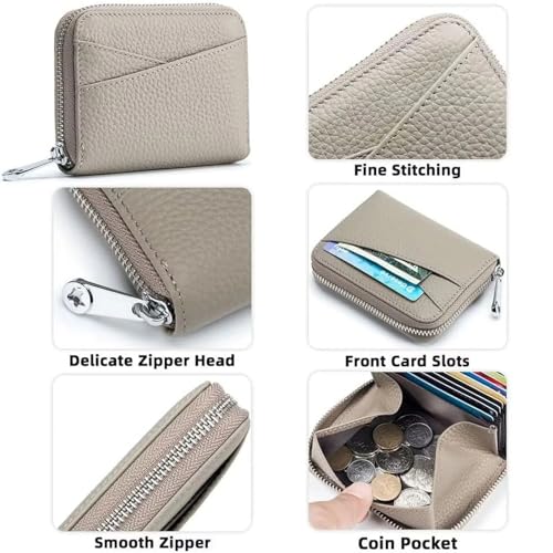 Credit Card Holder for Women Men RFID Blocking Wallet RFID Skimming Prevention Genuine Leather Wallet Multifunctional 14 Cards Compact Zipper Cards Mini Credit Card Anti-theft (Dark Green)4