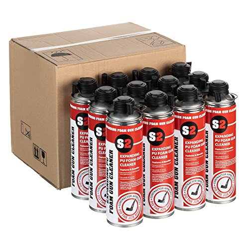 Expanding PU Foam Gun Cleaner - 500ml - Price Includes 12 cans - Dual Purpose, Solvent-Based Solution for Effective Cleaning of Expanding Foam applicator Guns and Removal of Wet/uncured PU Foam