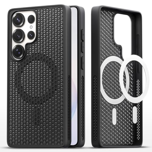 Image of Pikkme Back Cover for Samsung S26 Ultra 5G | Honeycomb Cooling Design | Silicone Heat Dissipation | Mag-Safe Compatible | Shockproof Camera Protection Bumper Case (Black)