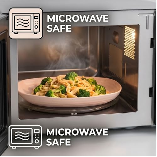 Image of Eco Friendly Dinner Plates Set of 4 Unbreakable Microwave Safe 29cm Oval Stone Beige Wheat Straw Bamboo Fiber Platters Perfect Lightweight Dishware for Camping Picnic Parties & Daily Use