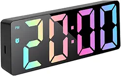 Relógio arco-íris para quartos versão atualizada AMIR digital LED despertador preto com porta tipo C brilho ajustável DST Snooze visor 24H para quarto, casa, escritório