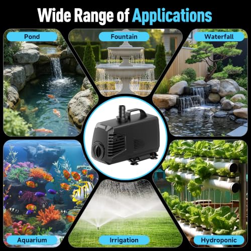 Image of POPOSOAP 880GPH Submersible Water Pump, Water Fountain (85W 3200L /H) with 10.5FT High Lift Adjustable & 3 Nozzles & 16.4FT Cord, Ultra Quiet Aquarium Pump for Pond Fountain Waterfall Hydroponics-Q105