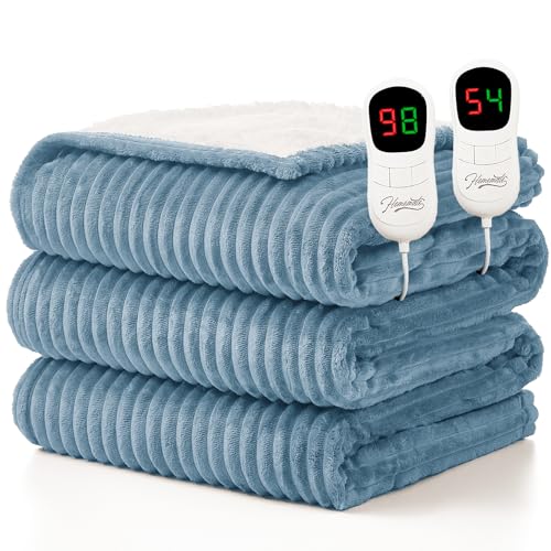 Image of Homemate Electric Heated Blanket King Size - 100 inchx90 inch Heating Blanket King Size Dual Control 1 /2 /4 /6 /8 Hours Auto-Off 10 Heat Level Over-Heat Protection Soft Flannel Sherpa ETL Certification