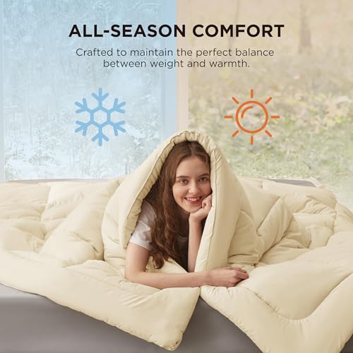 Image of Bedsure Comforter Duvet Insert - Quilted Comforters Full Size, All Season Duvet, GentleSoft Down Alternative Bedding, with 8 Tabs, Gifts for Women /Men,Cream,Full 86 x 82 Inches