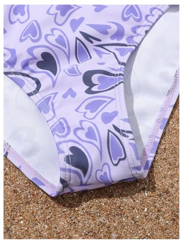 Floerns Girl's 3 Piece Swimsuit Heart Print Bikini Set Bathing Suit with Beach Skirt4