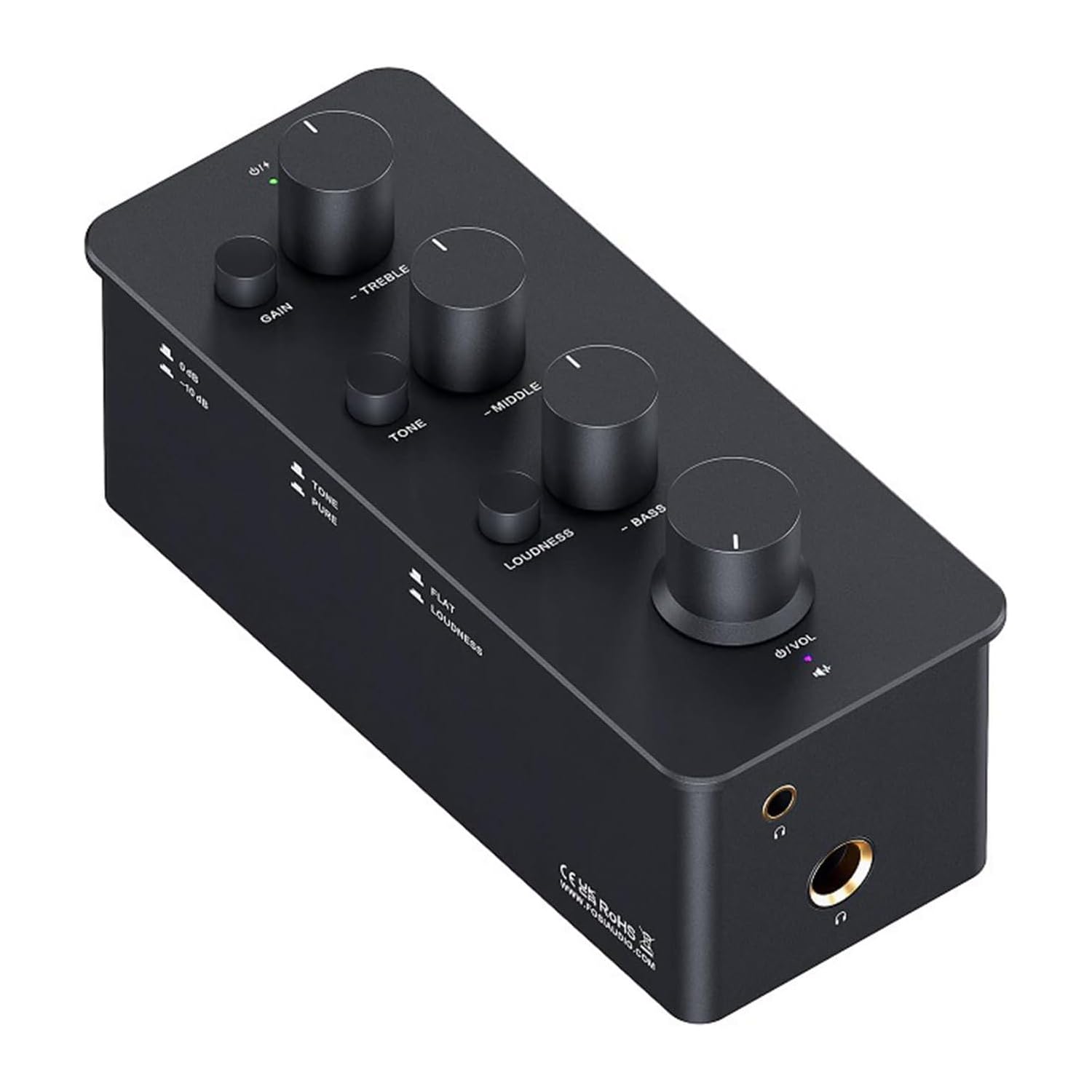 Amplificador ecualizador de auriculares, amplificador analógico portátil clase A, con conectores de 3.5 mm y 6.35 mm, control de tono de agudos de rango medio de graves y compensación de