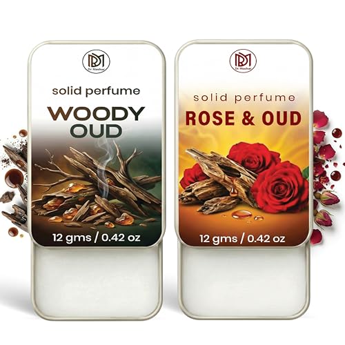 Image of Dr.Mashur Solid Perfume |Rose & Oud&Woody oud Alcohol Free Wax Perfume Balm, Long Lasting | Pocket Tin 12g, Pack Of 2| Non Greasy Smooth Glide, Travel Friendly Unisex Gifts He Or Her
