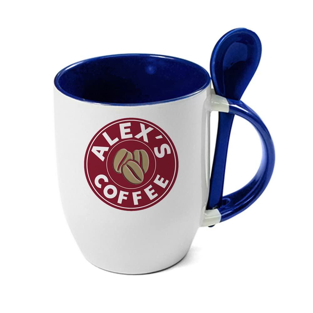 Giftme Personalised with Any Name Costa Unique Spoon Ceramic Mug Coffee Tea Mug. (Blue Spoon)