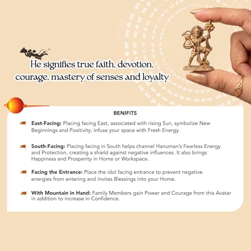 Image of Ekhasa 100% Pure Brass Hanuman Ji Murti for Home Puja (Size: 5cm) | Lord Hanuman Idol for Desk, Car and Home Decor | Balaji Idol | Bajrangbali Murti | Bahubali Hanuman Idol