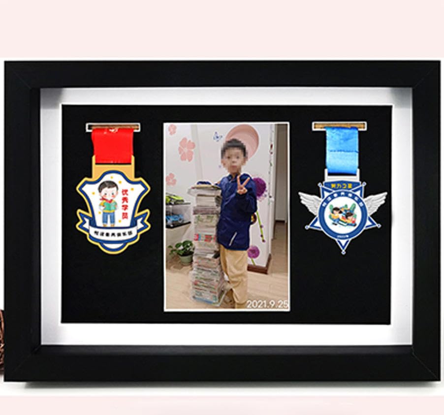 Marco de exhibición medallas maratón GIUPLOKID marco fotos madera maciza 24x32.5