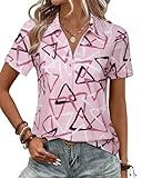 Vivilli Summer Tops for Women 2025 Vacation, Polo Shirts Women Short Sleeve Blouses Womens Golf Shirt Professional Cozy Work from Home Tops Day to Night Convertible Dressy Blouse Pink L