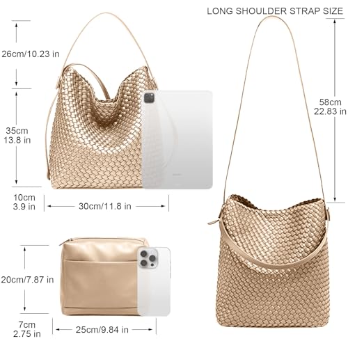 Image of Large Woven Tote Bag Vegan Leather Shoulder Bag for Women Fashion Travel Shopper Bag Top Handle Handbag and Purse