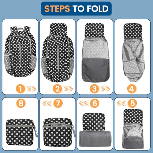 Image of ZOMAKE Ultra Lightweight Packable Backpack 25L, Foldable Hiking Backpacks Water Resistant Small Folding Daypack for Travel(Black, White Polka Dot)