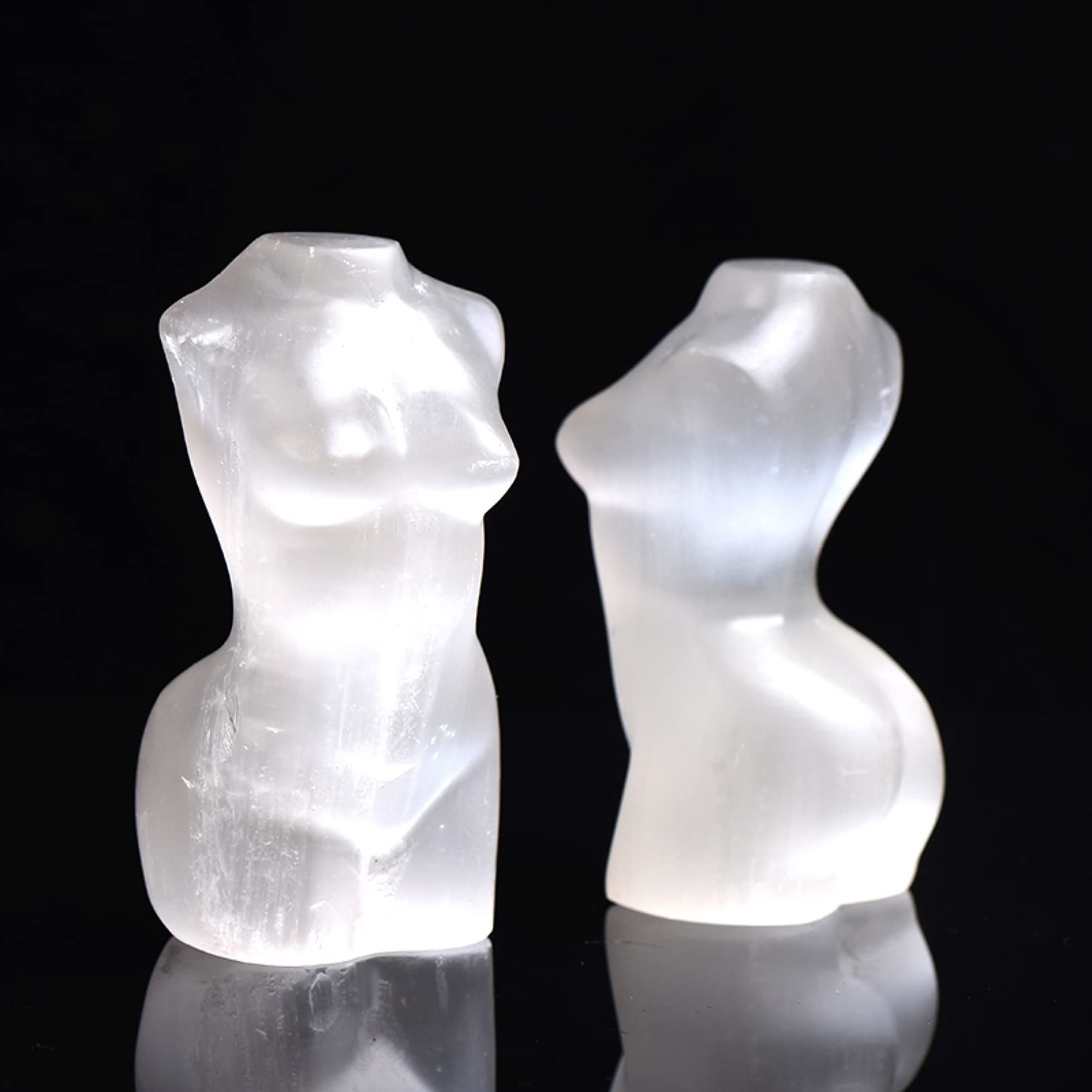 lleno de textura Estatua de cuerpo de cristal de selenita de cuarzo transparente Tallada a mano Modelo femenino Escultura de cristal Artesanía Oficina en el hogar Decoración de escritorio Adornos de e