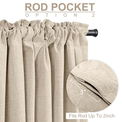 Image of 100% Blackout Shield Linen Blackout Curtains for Bedroom 84 Inches Long, Back Tab /Rod Pocket Living Room Drapes, Thermal Insulated Blackout Curtains 2 Panels Set, 50 inch W x 84 inch L, NaturalFlax