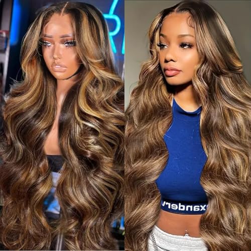 Smabuity Honey Blonde Ombre Lace Front Wig Human Hair Highlight