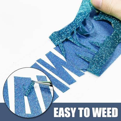 Image of Sky Blue Glitter Heat Transfer Vinyl 12 inch x 8 ft HTV for Shirts, Glitter HTV Iron on for All Cutter Machine - Easy to Cut & Weed for Heat Vinyl Design (Sky Blue)
