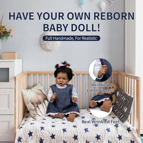WHEAT AUTUMN Realistische afrikanische Babypuppe mit Ganzkörper-Silikon und lebensechtem Zubehör, 55,9 cm, bewegliche Reborn-Puppe für Neugeborene ab 3 Jahren, inklusive magnetischem Schnuller – Bild 6