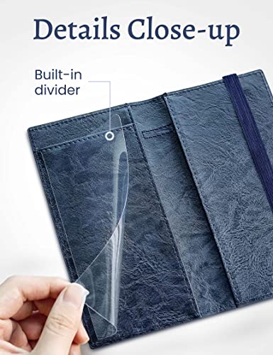 Image of Yarnic Checkbook Cover for Personal Checkbook, Checkbook Holder with Pen Holder & Built-in Clear Plastic Divider for Duplicate Checks (Blue)