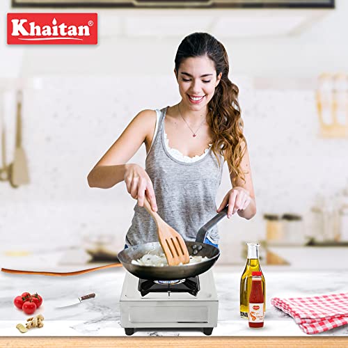 Image of Khaitan 1 Burner Classic Stainless Steel Manual Ignition LPG Stove (Brass Burner) 1 Year Warranty (ISI Certified & BIS Approved)