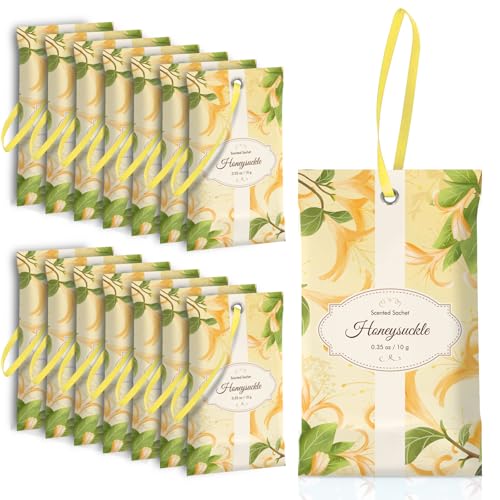 Image of SCENTORINI Scented Sachets for Drawer and Closet, Honeysuckle Scent 14 Pack | Long-Lasting Sachets Bags Gift Set, Wardrobe Freshener for Dresser, Closet, Clothes Storage, Suitcases, Gym Bag, Locker