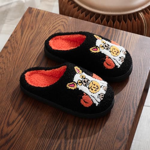 Image of Womens Mens House Slippers Retro Comfy Warm Plush Slip on Fluffy Memory Foam Home Sippers for Winter Indoor Outdoor