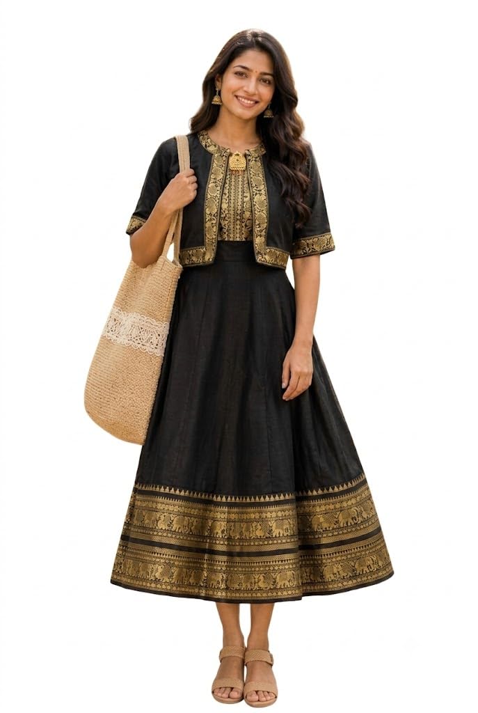 Women's Ethnic Flared Anarkali Maxi Dress with Short Jacket-picture-12