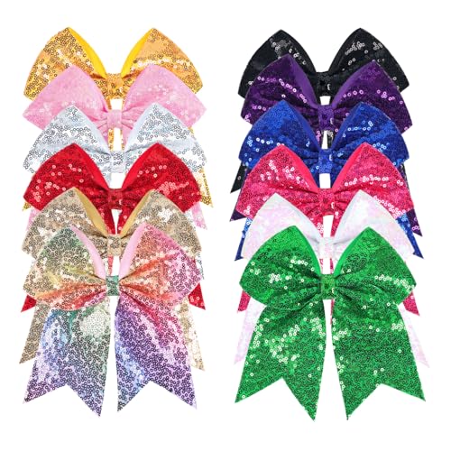 12-Color Jumbo Glitter Cheer Bow Clip 7 Sequin Hair Bow for Girls Perfect for Softball Uniforms Christmas Halloween and Special Occasions