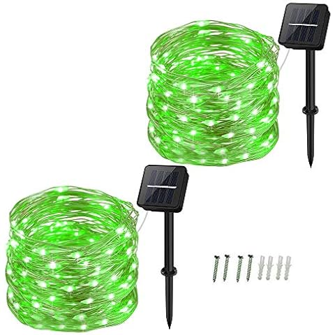 Green Solar Lights, Dalugo 2 Pack 40Ft Solar Fairy Lights 8 Modes Waterproof Green Halloween Lights for Garden, Yard, Tree, Party, Birthday, Wedding, Indoor/Outdoor Decoration(Green) Cover