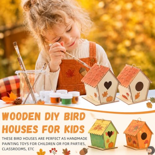 DoubleFill 100 Pack 4.33'' Fall Wooden Birdhouse DIY Craft Kit for Kids - image 6