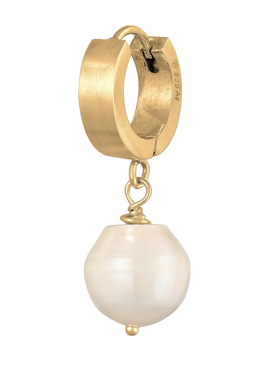 Kuzzoi Herren-Ohrring Creole mit Perle, Single Scharnier Creole (13mm) rund, Goldener Ohrring für Männer mit Süßwasserperle, 1 Stück Ohrhänger aus 925 Sterling Silber vergoldet
