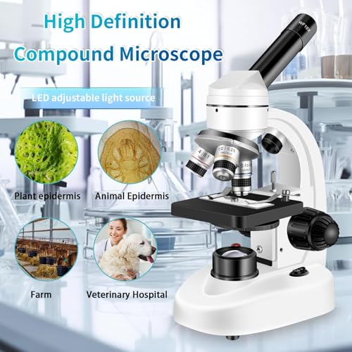 Image of Compound MicroscopeWF10x and WF25x Eyepieces, Slides for Students, Home School Lab Microscope for Adults Suitable for Laboratory School (Bright White)