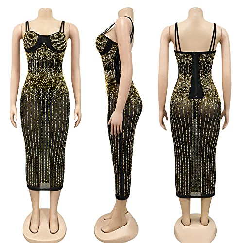 Image of PORRCEY Women's Sexy Rhinestone Lace Sheer Mesh Formal Evening Dress