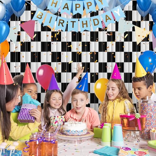 Image of Crosize 3 Pack 3.3 x 9.9 ft Black & White Foil Fringe Curtains Party Decorations, Black & White Tinsel Curtain Backdrop for Parties, Door Streamers, Glitter Streamer Backdrop for Birthday Decoration