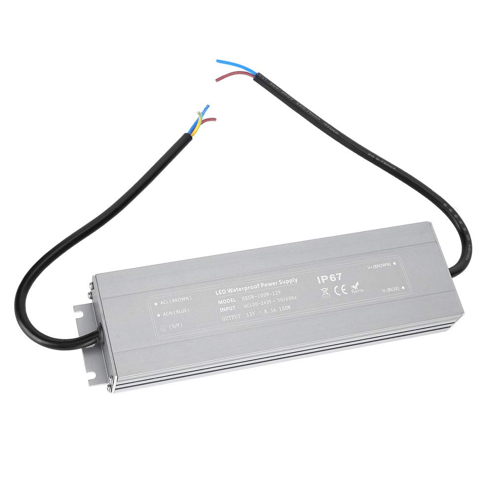 Driver LED e trasformatore di commutazione impermeabili IP67 HRUW - Alimentatore ultra sottile da 100 W 12 V con ingresso da 100 a 240 V CA, uscita 12 V - Alloggiamento anodizzato
