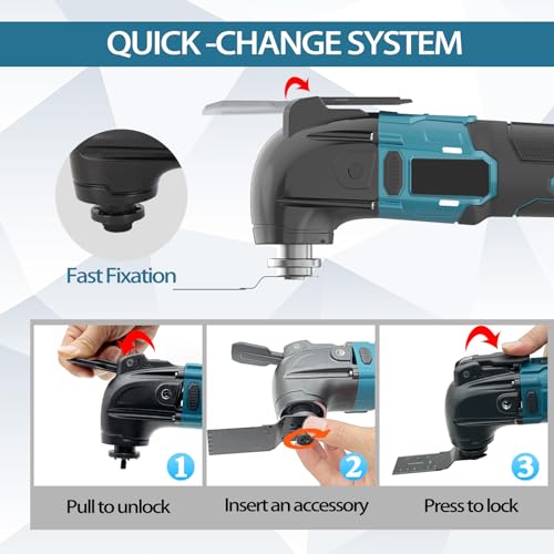 18V Akku Multifunktionswerkzeug mit 3.0ah Akku*2 Ladegerät,22pcs Zubehör, 6 Geschwindigkeitsmodi(von 8500-22000U/min)4° Oszillationswinkel, zum Schneiden, Schnitzen, Bohren – Bild 5
