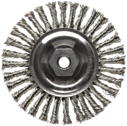 Image of Weiler 13135 Mini Roughneck 4 inch Stringer Bead Wire Wheel, .020 inch Stainless Steel Fill, 3 /8 inch-24 Unf Nut, Made in The USA (Pack of 5)