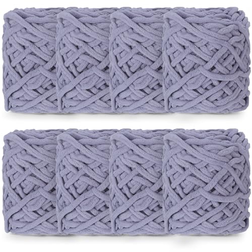 Image of Buryeah Chunky Chenille Yarn for Crocheting Soft Thick Fluffy Yarn for Hand Knitting Bulky Velvet Blanket Plush for Weaving DIY Crafts Each 3.5 oz 55 Yards(Light Gray,8 Pack)