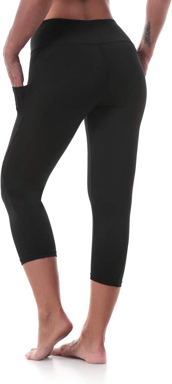 Women's Yoga Pants High Waisted Crop Workout Running Leggings with Side Pocketed Tummy Control Yoga Capris