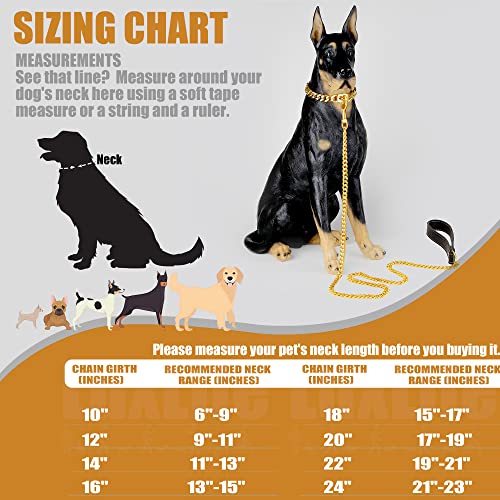 Image of Dog Chain Collars Cuban Link Dog Collar 12mm with Secure Snap, Bell & Dog Tag Stainless Steel Metal 18K Gold Chain Dog Collar for Puppy Small Medium Large Dogs (26 inch)