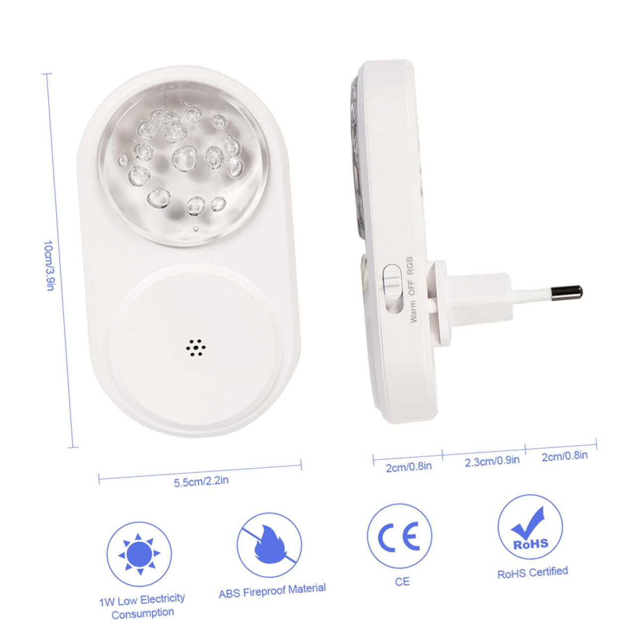 Luz Nocturna Enchufable LED Rgb Sensor Crepuscular, 2 Piezas