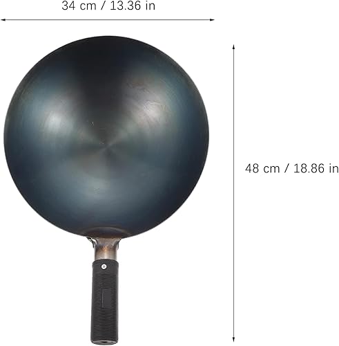 Miniatura 2 de AVFORA Flat Frying Pan Round Bottom Wok Pan Traditional Iron Fry Pan with Wooden Handle Cooking Skillet Kitchen Cookware S Cookware Wok (Size