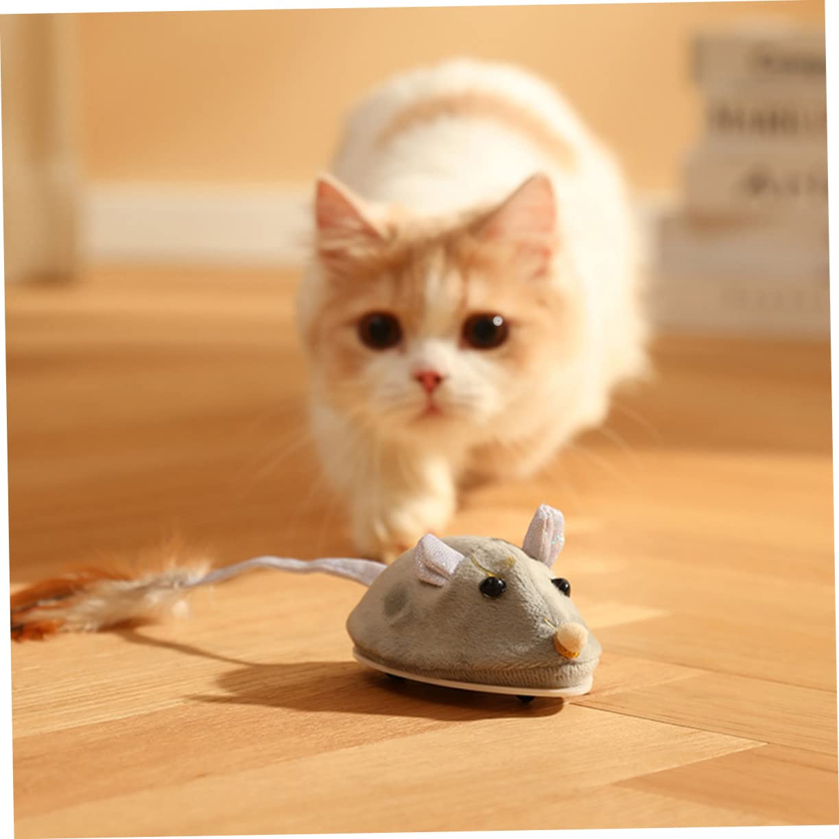 VANZACK 4pièces Souris Électrique Rechargeable pour Chat avec Queue Plumes Jouet Interactif Intérieur pour Les Instincts De Chasse Et Garder Les Chats Actifs