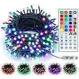 Brizled Color Changing Christmas Lights, 33ft 100 LED Christmas Tree Lights with Remote, Dimmable RGB Lights String, USB Xmas String Lights, Indoor Decorative Lights for Xmas Wreath Year-Round Holiday