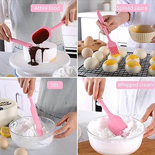 Image of Silicone Spatula Set Silicone Kitchen Utensils Set with Basting Pastry Silicone Brush Heat Resistant Non-Stick, for Cooking Baking Cake Decorating, Rubber Spatula Turner Spoonula, 5 (Pink)