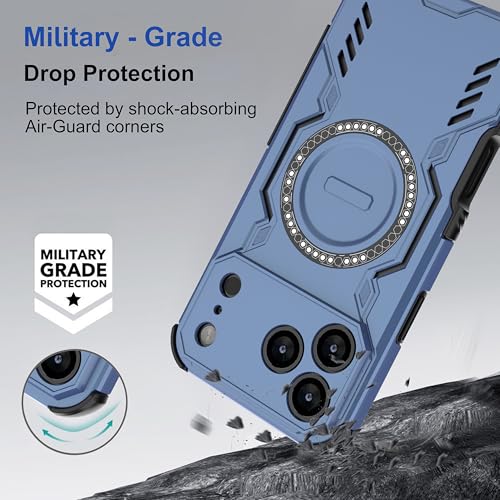 Image of amazon basics Back Case Cover for iPhone 17 Pro Max | Magnetic Case with Built-in Metal Ring | Supports Mag-Safe Charger, Wallet & Car Mount | Shockproof Hybrid PC + TPU | Blue