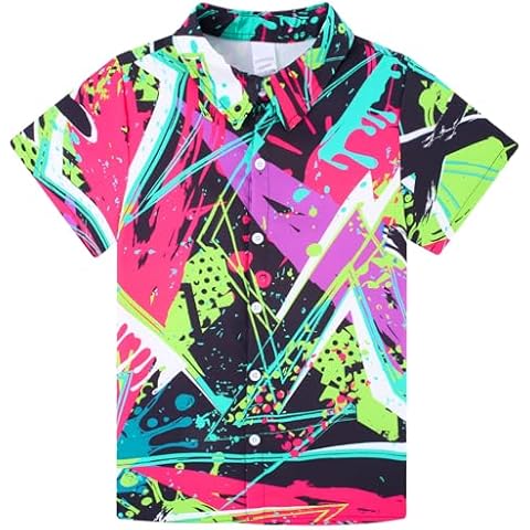 uideazone 80s 90s Shirts for Boys Size 11-12 Tropical Hawaiian Button Down Retro Luau Short Sleeve Casual Aloha Tops Cover