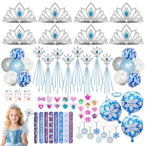 ZXShow 69pcs Anniversaire Fille Frozen Cadeau Kit Anniversaire Elsa Reine des Neiges Cadeau Couronne Princesse Stickers Tattoo Flocon de Neige Porteclés Jouet...